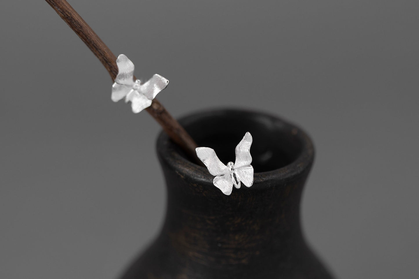 Small Butterfly Charm Earring-Sterling Silver Butterfly Stud Earring-Small Wing-Silver Insect Jewelry-Gift for her