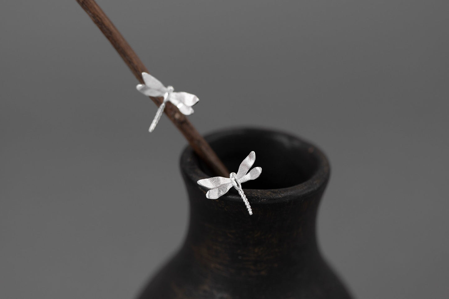 Small Dragonfly Earring-Sterling Silver Dragonfly Stud Earring-Small Wing-Silver Insect Jewelry-Gift for her