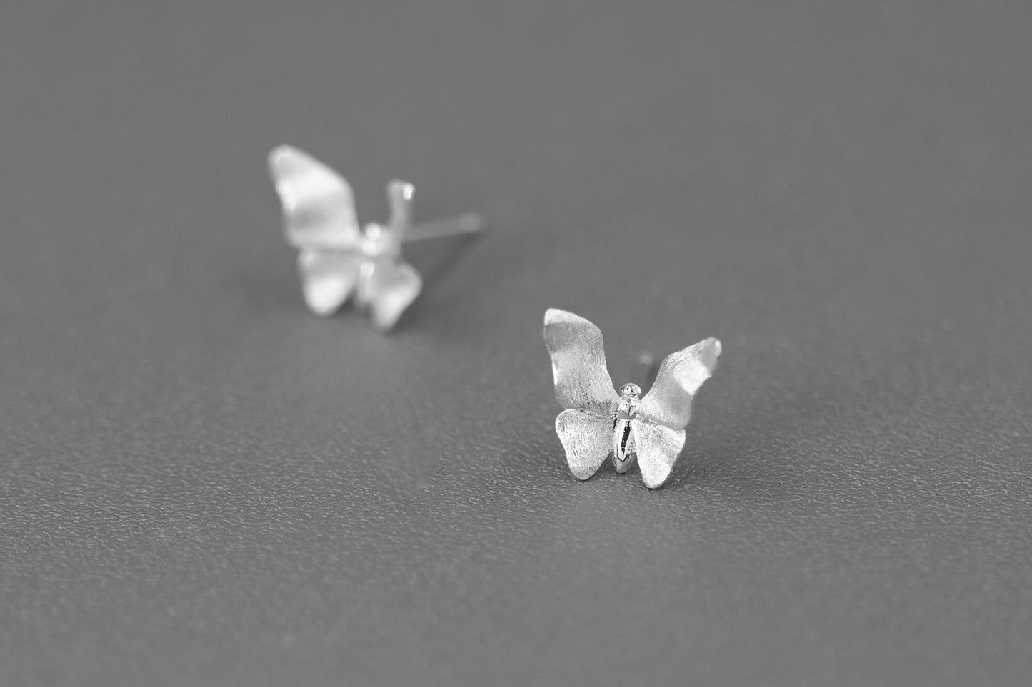 Small Butterfly Charm Earring-Sterling Silver Butterfly Stud Earring-Small Wing-Silver Insect Jewelry-Gift for her