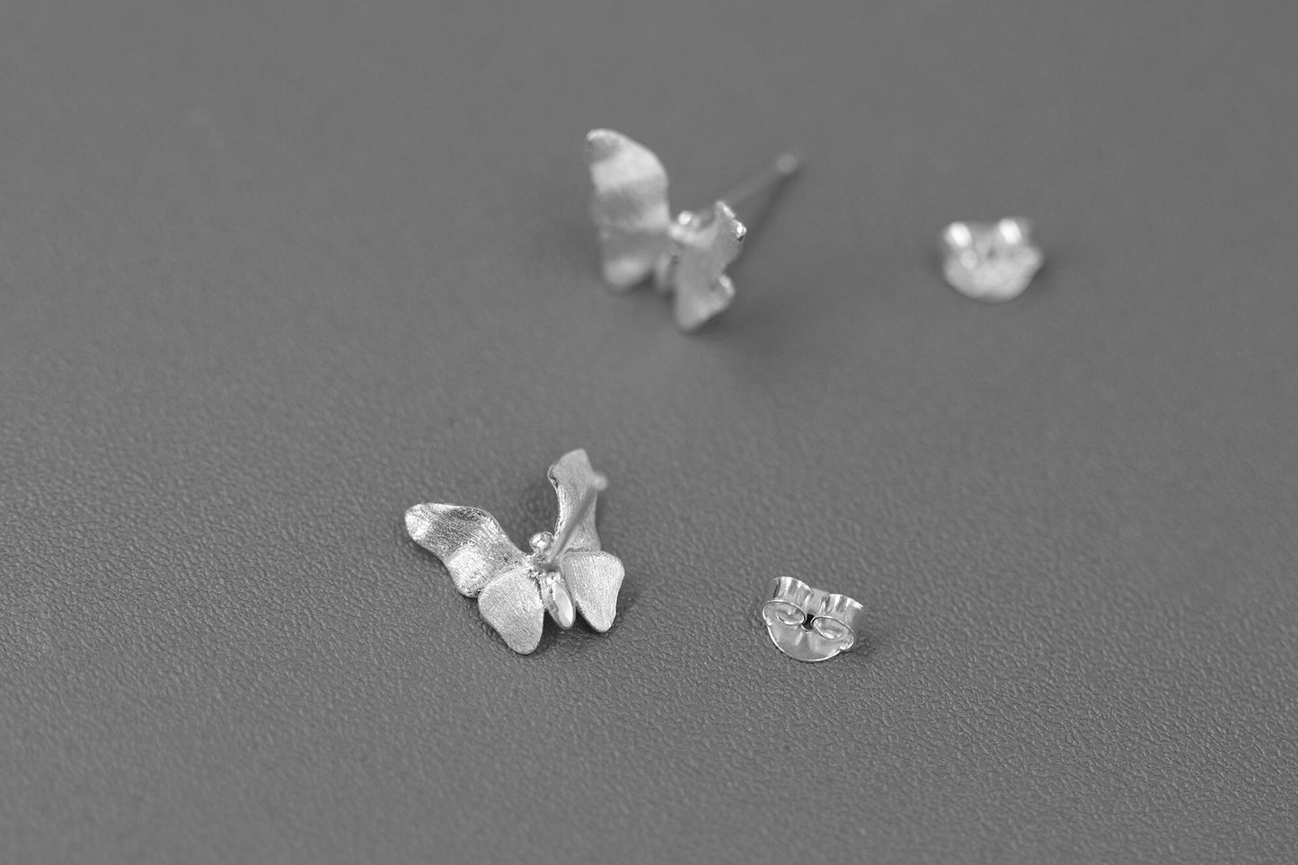 Small Butterfly Charm Earring-Sterling Silver Butterfly Stud Earring-Small Wing-Silver Insect Jewelry-Gift for her