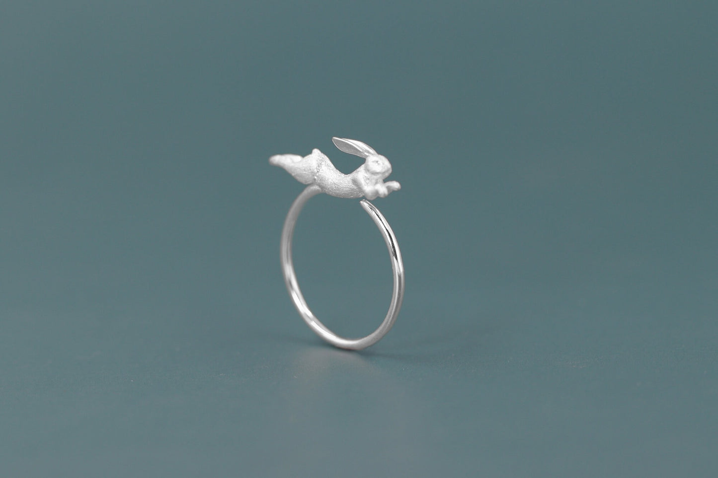 Running Rabbit Charm Ring-Sterling Silver Ribbit Open Ring-Long Ear-Cute Animal Jewelry-Gift for her