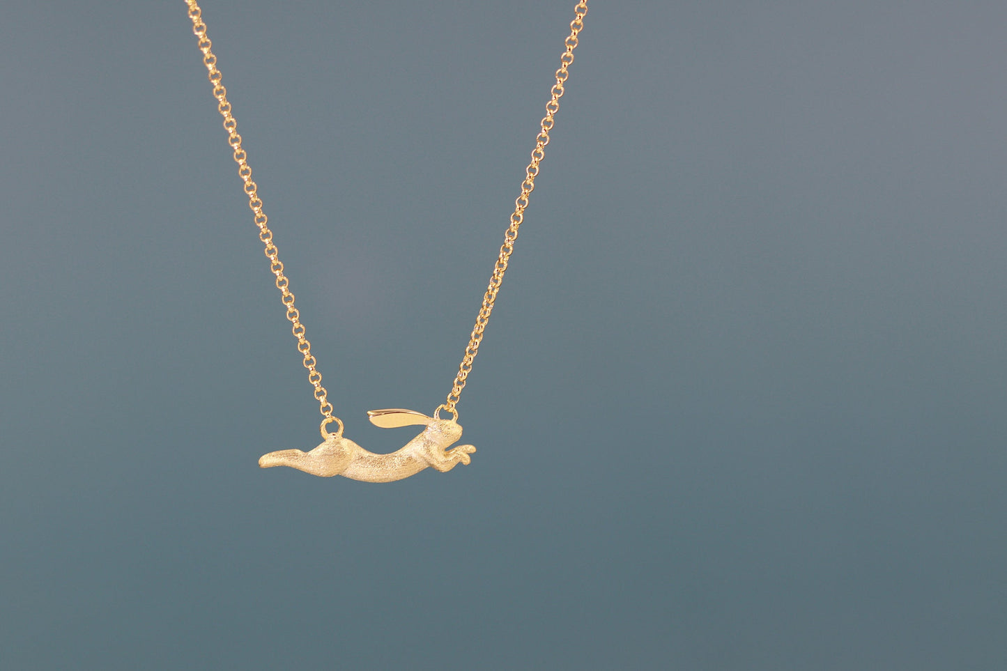 Running Rabbit Charm Necklace-Sterling Silver Ribbit Necklace-Long Ear-Cute Animal Jewelry-Gift for her