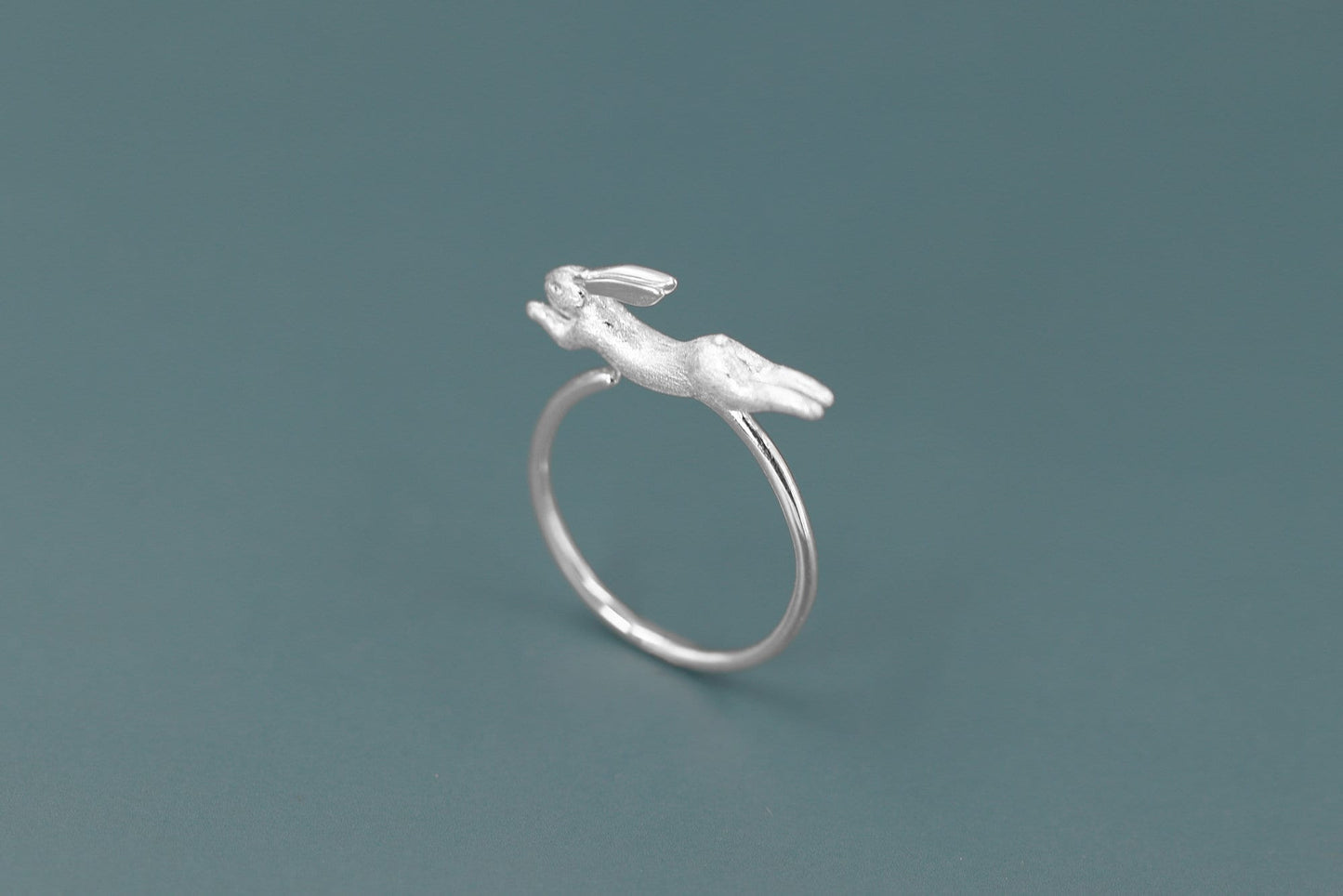 Running Rabbit Charm Ring-Sterling Silver Ribbit Open Ring-Long Ear-Cute Animal Jewelry-Gift for her