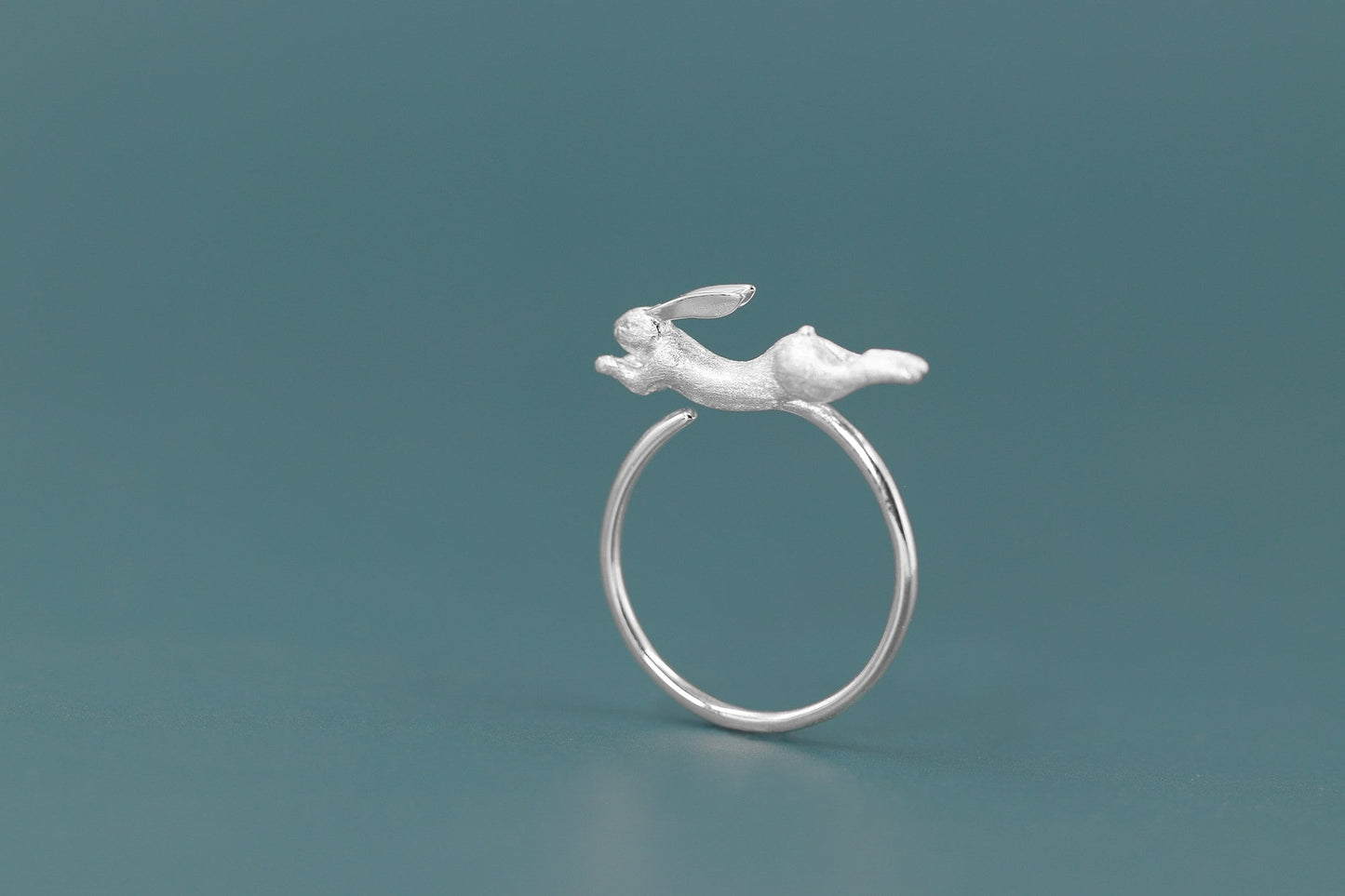 Running Rabbit Charm Ring-Sterling Silver Ribbit Open Ring-Long Ear-Cute Animal Jewelry-Gift for her