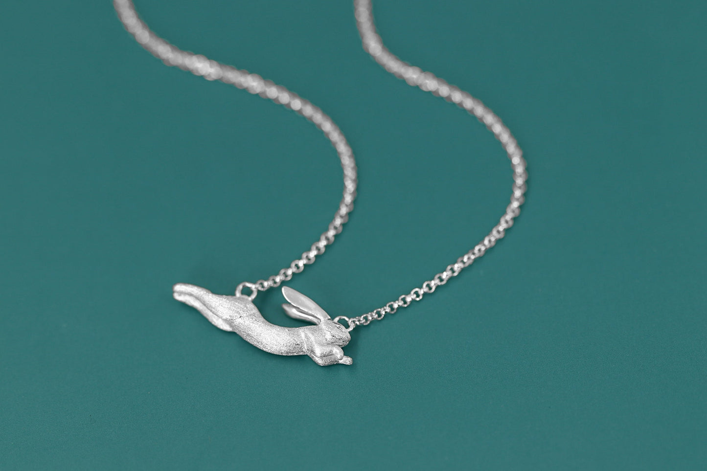 Running Rabbit Charm Necklace-Sterling Silver Ribbit Necklace-Long Ear-Cute Animal Jewelry-Gift for her