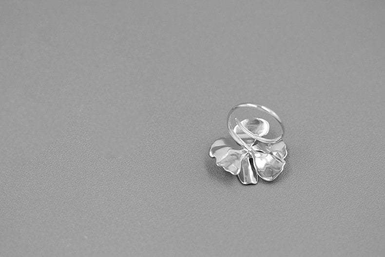 Peony Flower Ring-Sterling Silver Blossom Flower Open Adjustable Ring-Zircon Flower-Floral Silver Jewelry-Gift for her