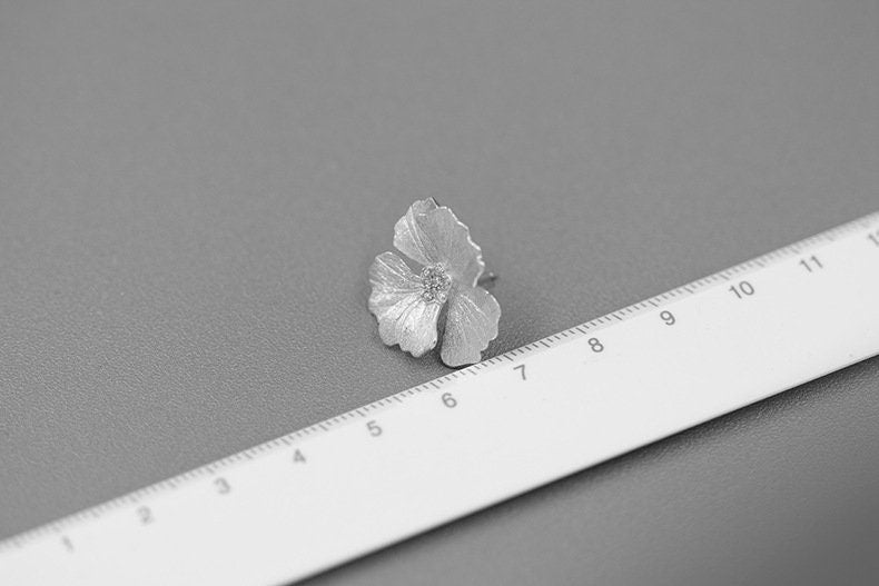 Peony Flower Earring-Sterling Silver Blossom Flower Stud Earrings-Zircon Flower-Floral Silver Jewelry-Gift for her