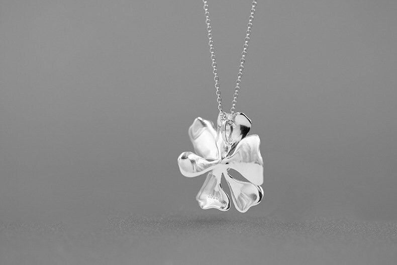 Peony Flower Necklace-Sterling Silver Blossom Flower Pendant-Zircon Flower-Floral Silver Jewelry-Gift for her