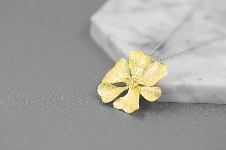 Peony Flower Necklace-Sterling Silver Blossom Flower Pendant-Zircon Flower-Floral Silver Jewelry-Gift for her