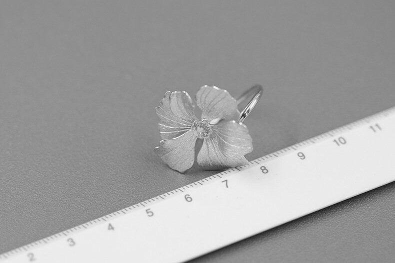 Peony Flower Ring-Sterling Silver Blossom Flower Open Adjustable Ring-Zircon Flower-Floral Silver Jewelry-Gift for her