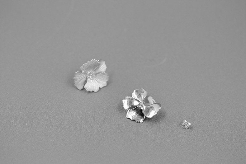 Peony Flower Earring-Sterling Silver Blossom Flower Stud Earrings-Zircon Flower-Floral Silver Jewelry-Gift for her