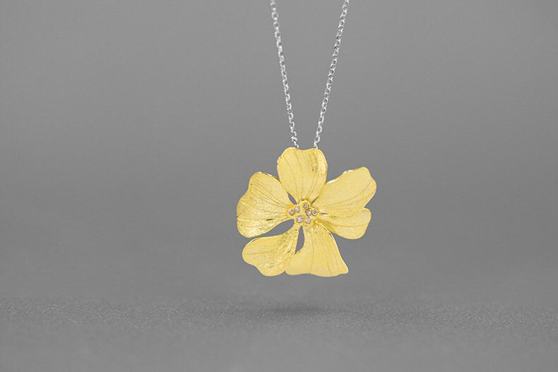 Peony Flower Necklace-Sterling Silver Blossom Flower Pendant-Zircon Flower-Floral Silver Jewelry-Gift for her