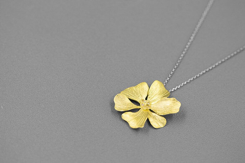 Peony Flower Necklace-Sterling Silver Blossom Flower Pendant-Zircon Flower-Floral Silver Jewelry-Gift for her