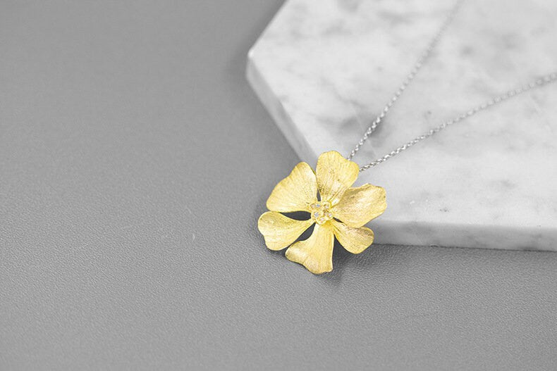 Peony Flower Necklace-Sterling Silver Blossom Flower Pendant-Zircon Flower-Floral Silver Jewelry-Gift for her