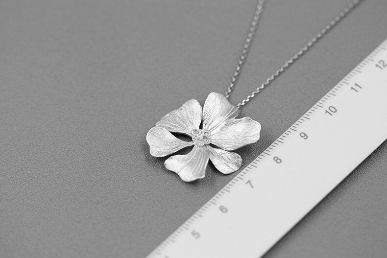 Peony Flower Necklace-Sterling Silver Blossom Flower Pendant-Zircon Flower-Floral Silver Jewelry-Gift for her