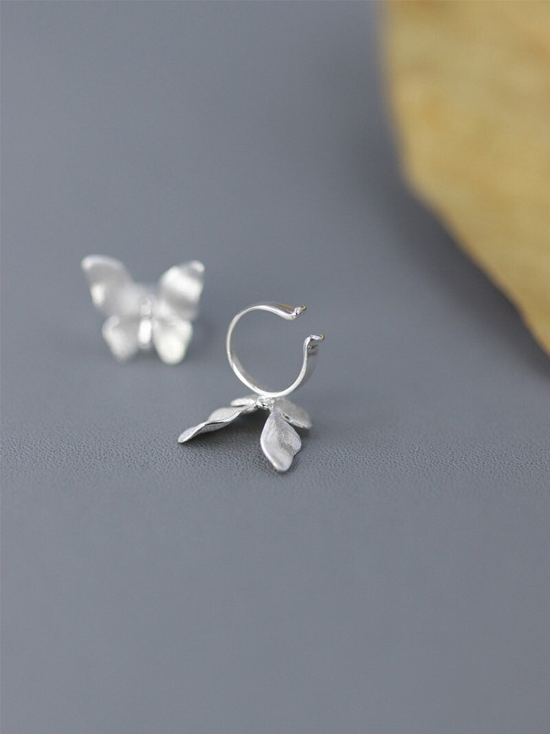 Small Butterfly Charm Earring-Sterling Silver Butterfly Clip-on Earring-Small Wing-Silver Insect Jewelry-Gift for her