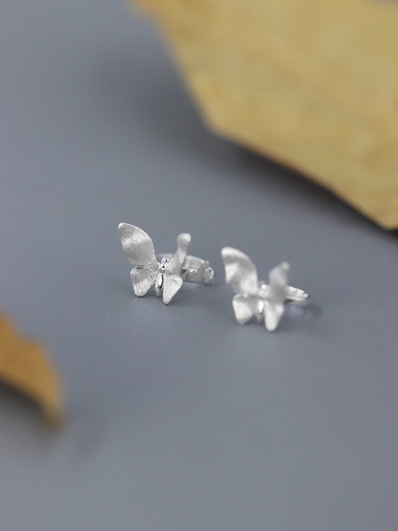 Small Butterfly Charm Earring-Sterling Silver Butterfly Clip-on Earring-Small Wing-Silver Insect Jewelry-Gift for her