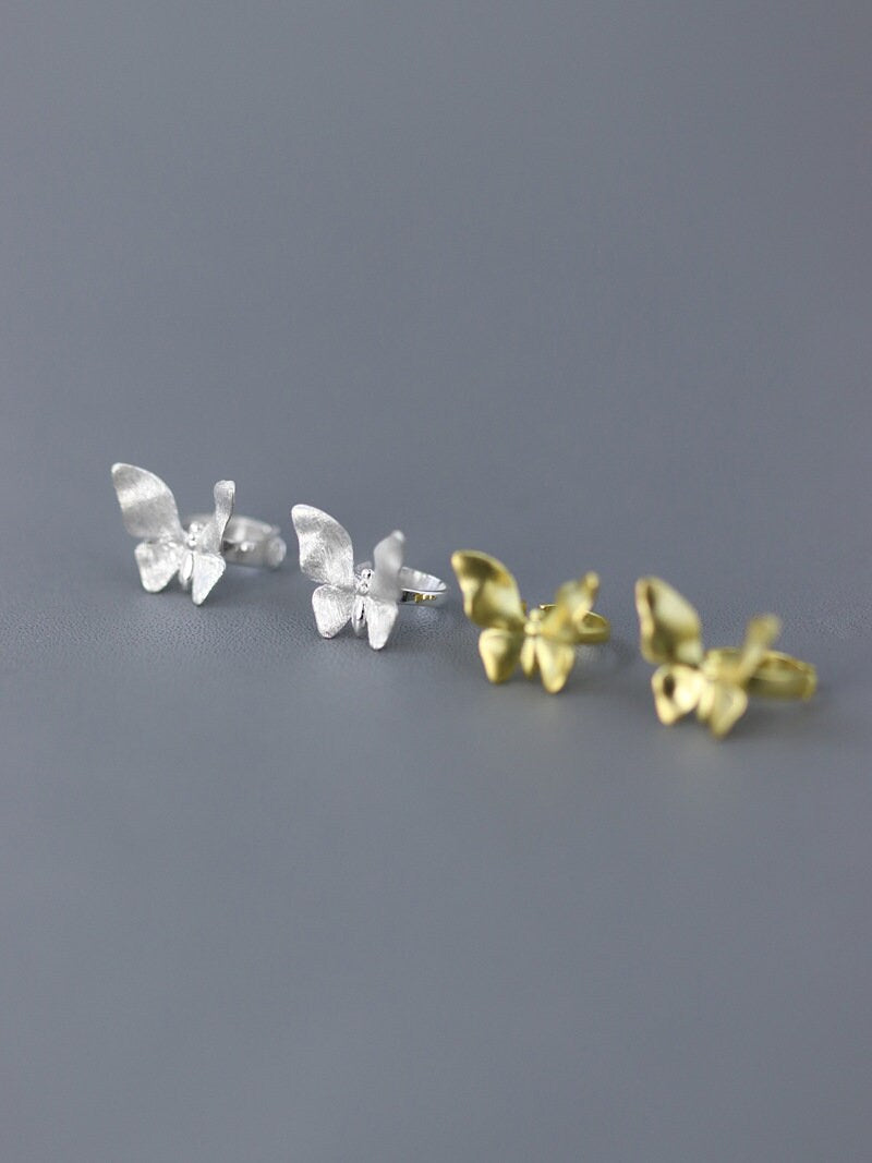 Small Butterfly Charm Earring-Sterling Silver Butterfly Clip-on Earring-Small Wing-Silver Insect Jewelry-Gift for her