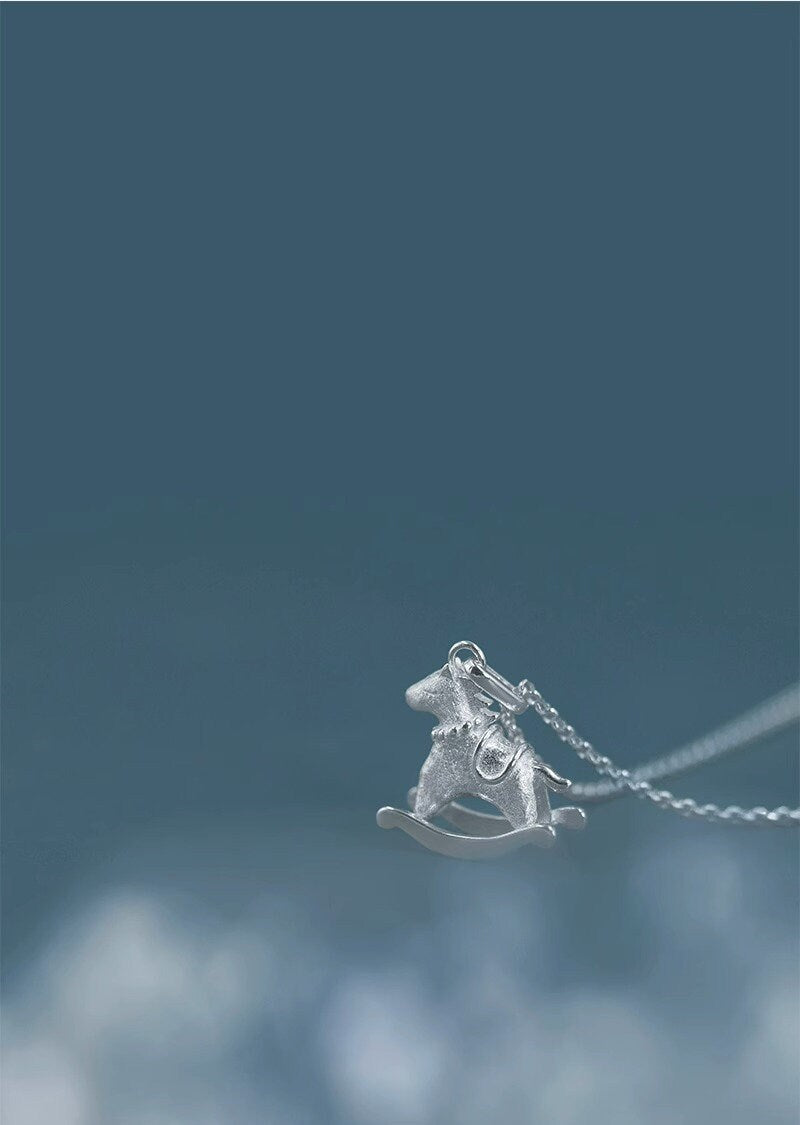 Rocking Horse Necklace-Sterling Silver Rocking Horse Charm Pendant-Dainty Charm-Lovely Silver Jewelry-Gift for her