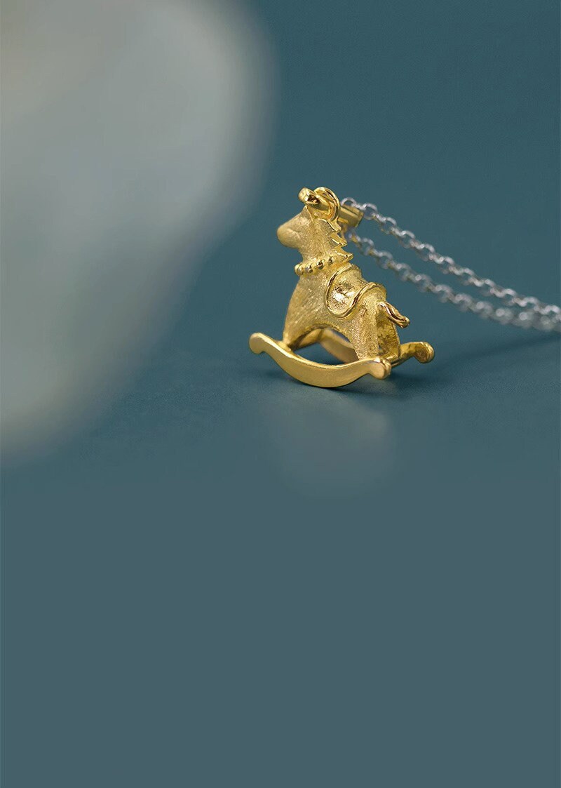 Rocking Horse Necklace-Sterling Silver Rocking Horse Charm Pendant-Dainty Charm-Lovely Silver Jewelry-Gift for her