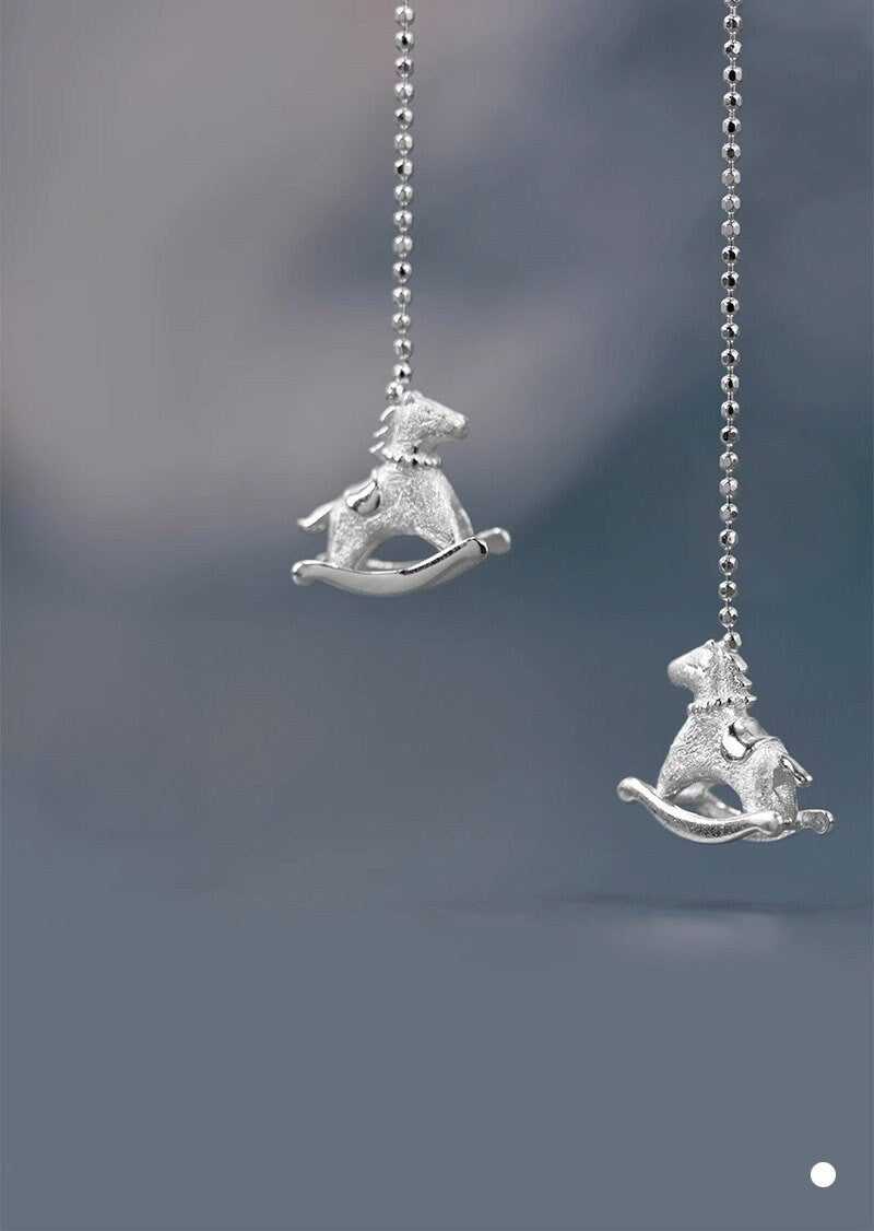 Rocking Horse Earrings-Sterling Silver Rocking Horse Charm Earrings-Dainty Charm-Lovely Silver Jewelry-Gift for her