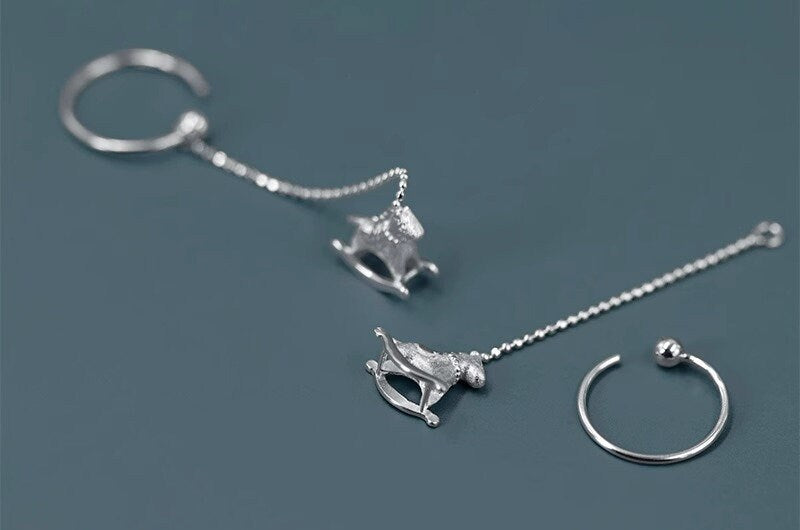 Rocking Horse Earrings-Sterling Silver Rocking Horse Charm Earrings-Dainty Charm-Lovely Silver Jewelry-Gift for her