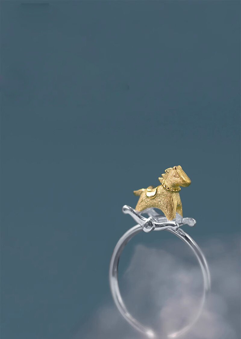 Rocking Horse Ring-Sterling Silver Rocking Horse Charm Open Ring-Dainty Charm-Lovely Silver Jewelry-Gift for her