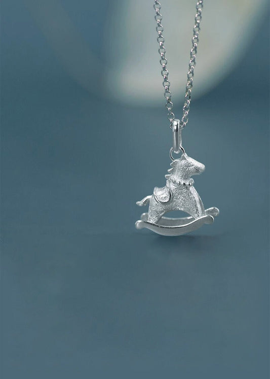 Rocking Horse Necklace-Sterling Silver Rocking Horse Charm Pendant-Dainty Charm-Lovely Silver Jewelry-Gift for her