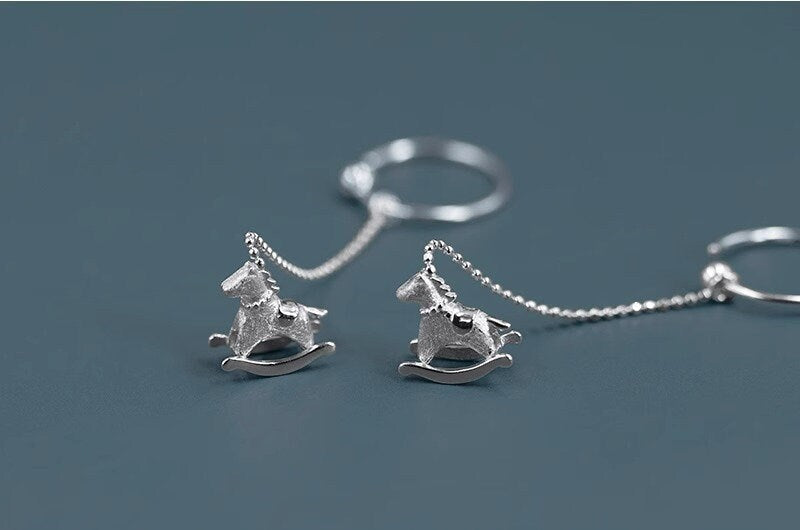 Rocking Horse Earrings-Sterling Silver Rocking Horse Charm Earrings-Dainty Charm-Lovely Silver Jewelry-Gift for her