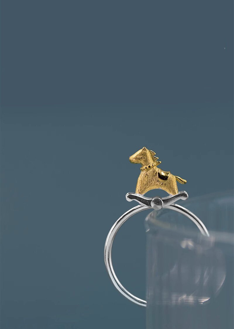 Rocking Horse Ring-Sterling Silver Rocking Horse Charm Open Ring-Dainty Charm-Lovely Silver Jewelry-Gift for her