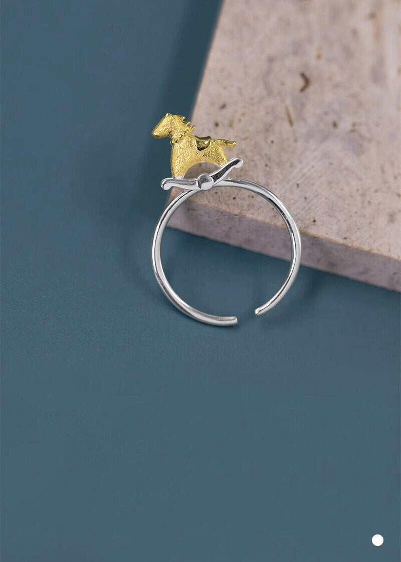 Rocking Horse Ring-Sterling Silver Rocking Horse Charm Open Ring-Dainty Charm-Lovely Silver Jewelry-Gift for her