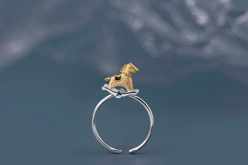 Rocking Horse Ring-Sterling Silver Rocking Horse Charm Open Ring-Dainty Charm-Lovely Silver Jewelry-Gift for her