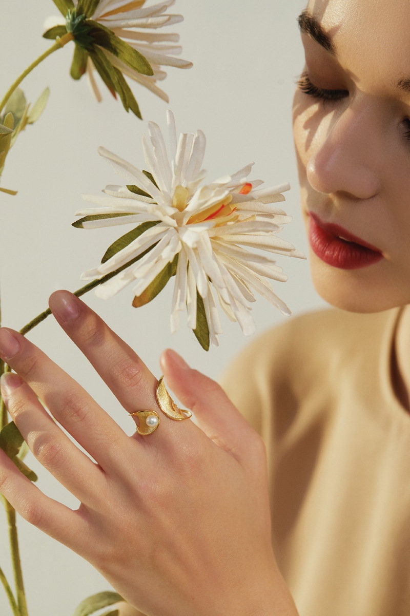 Silver Gold Leaf Ring-Sterling Silver Hollow Leaf Gemstone Open Ring-Gold Silver Tone-Stylish Silver Jewelry-Gift for her